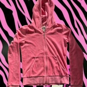 Y2K AUTHENTIC JUICY COUTURE VELOUR ZIP UP HOODIE PINK RHINESTONE BADDIE
